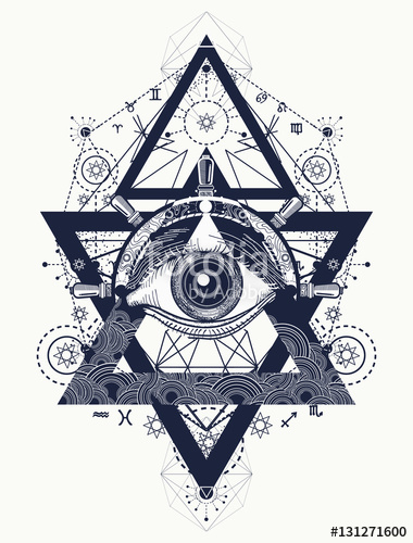 380x500 All Seeing Eye Tattoo Art Vector. Freemason And Spiritual Symbol