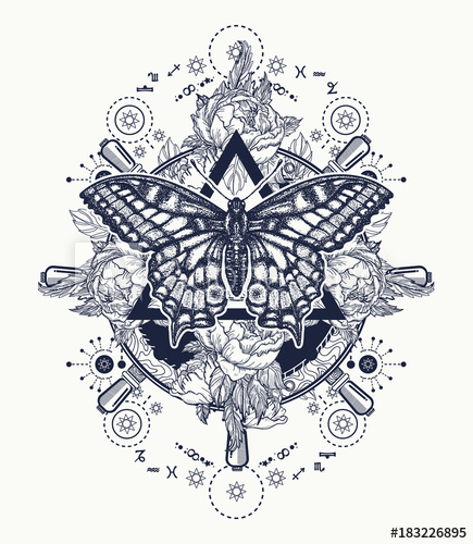 435x500 Magic Butterfly Tattoo Art. Freemason And Spiritual Symbols