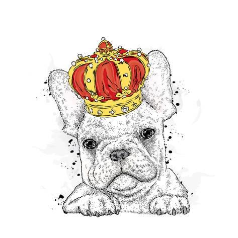 473x473 Cute Puppy Wearing A Crown. French Bulldog. Vector Illustration
