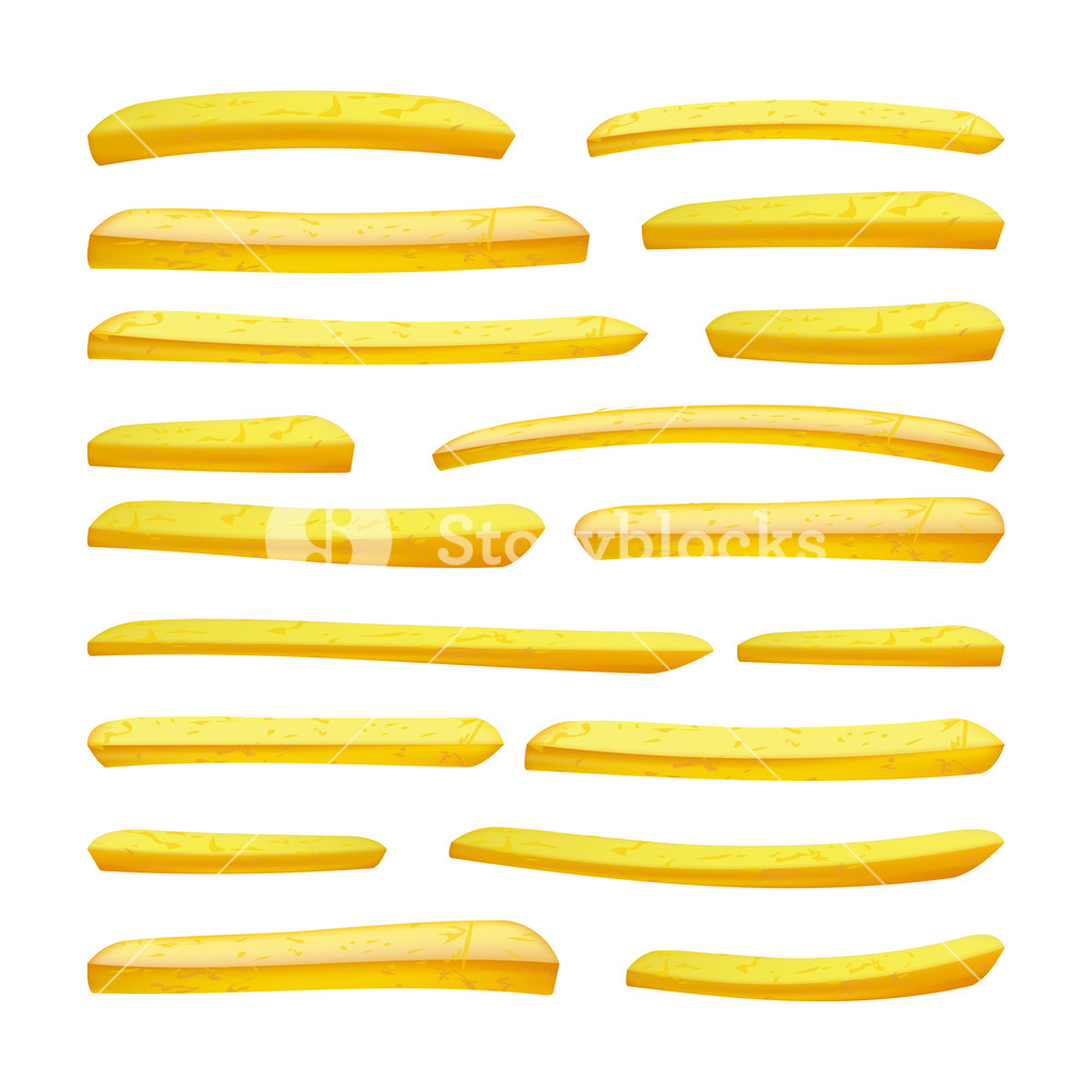1000x1000 Realistic French Fries Vector. Tasty Fast Food Potato Icons