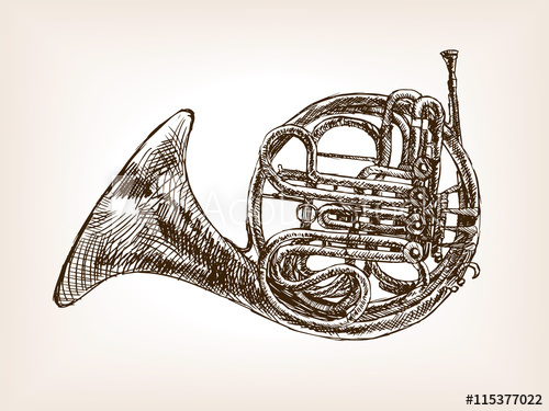 500x375 French Horn Hand Drawn Sketch Style Vector