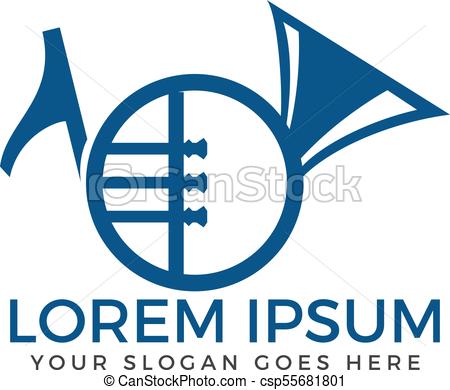 450x390 French Horn Vector Logo. Musical Instrument Sign And Symbol.