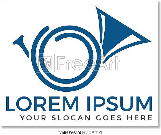 560x470 Free Art Print Of French Horn Silhouette Vector Logo. Musical