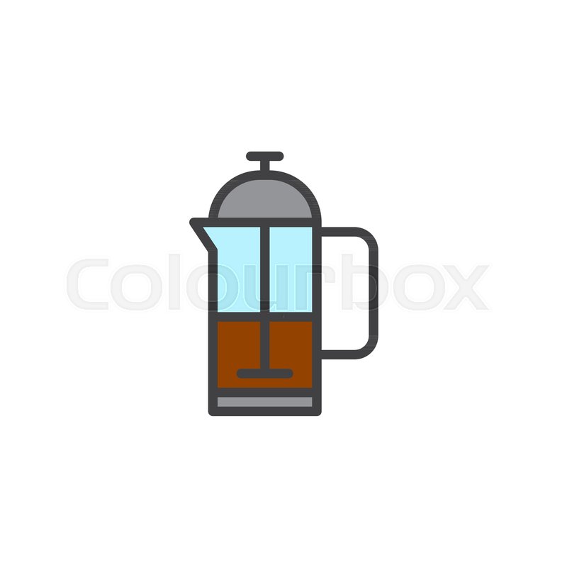 800x800 French Press Kettle Filled Outline Icon, Line Vector Sign, Linear