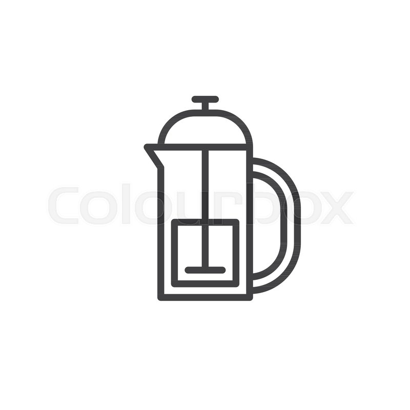 800x800 French Press Kettle Line Icon, Outline Vector Sign, Linear Style