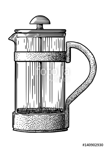 354x500 French Press Pot Coffee Maker Illustration, Drawing, Engraving