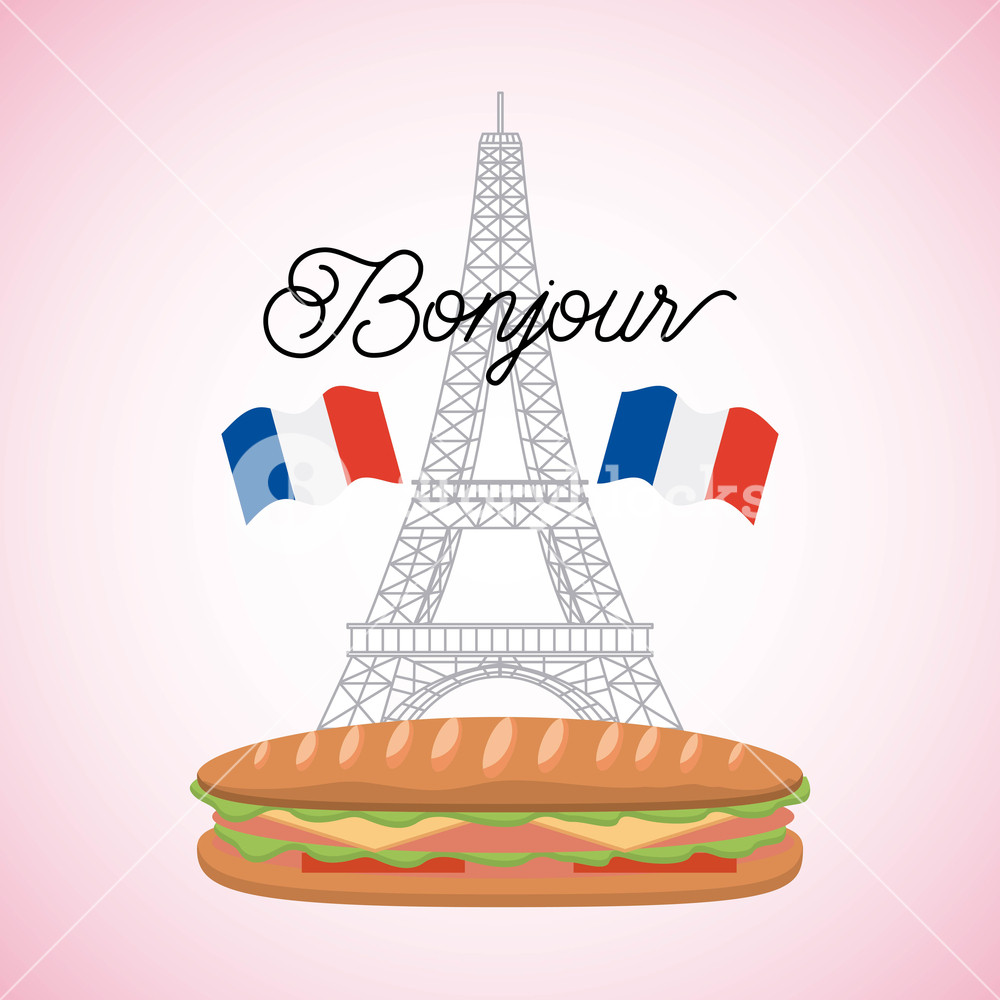 1000x1000 France Paris Card Tower Eiffel With Sandwich French Flags Bonjour