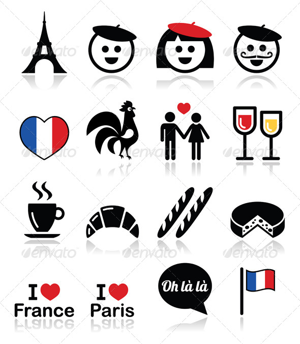 590x676 France, I Love Paris Vector Icons Set By Redkoala Graphicriver