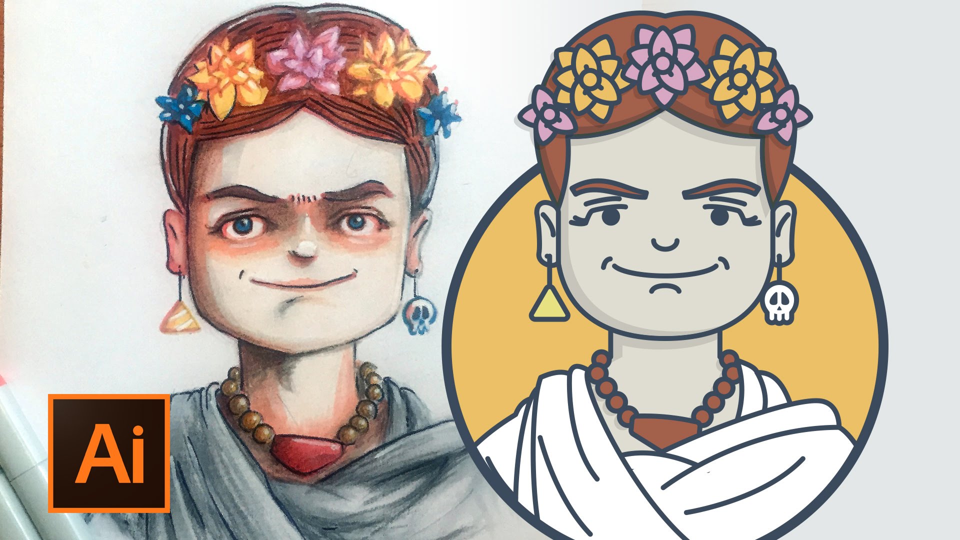 1920x1080 Mini Frida Kahlo Vector Illustration Using Adobe Illustrator