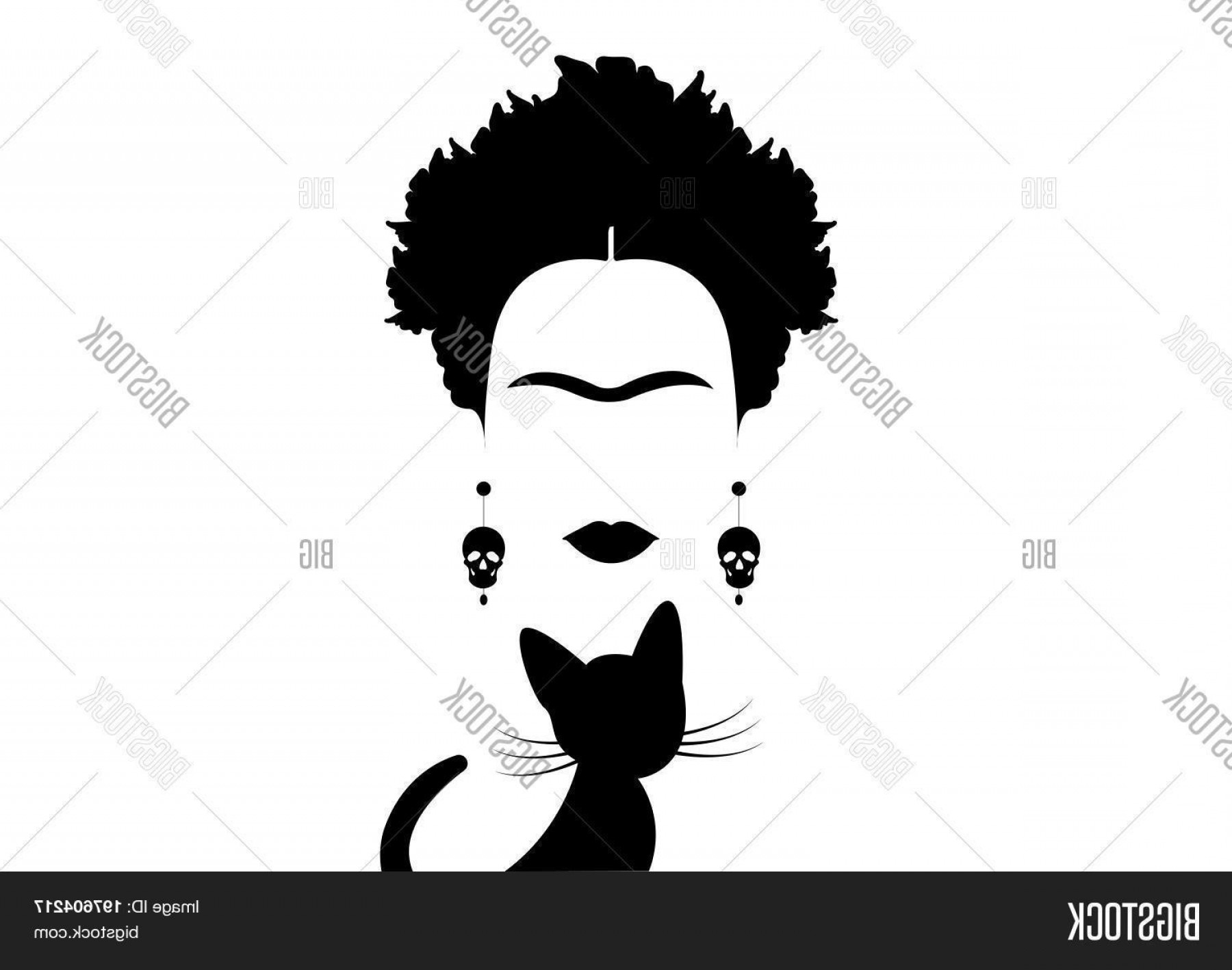 1800x1418 Stock Vector Frida Kahlo And Black Cat C Portrait Of Mexican Woman