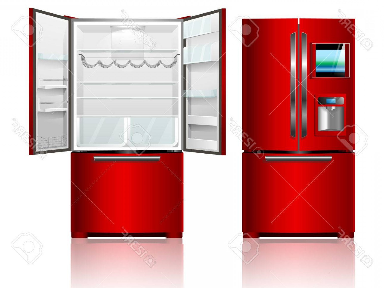 1560x1170 Photostock Vector Red Open And Closed Fridge Vector Illustration