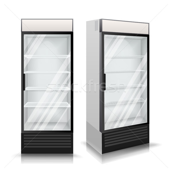 600x600 Realistic Refrigerator Vector. Cooling Drinks. Isolated