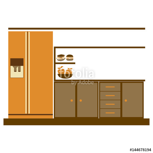 500x500 Color Silhouette Of Lower Kitchen Cabinets With Fridge Vector
