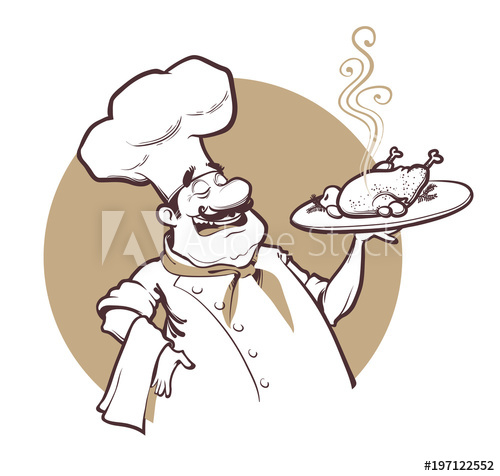 500x476 Of Happy Cheaf With Fried Chicken. Vector Illustration.