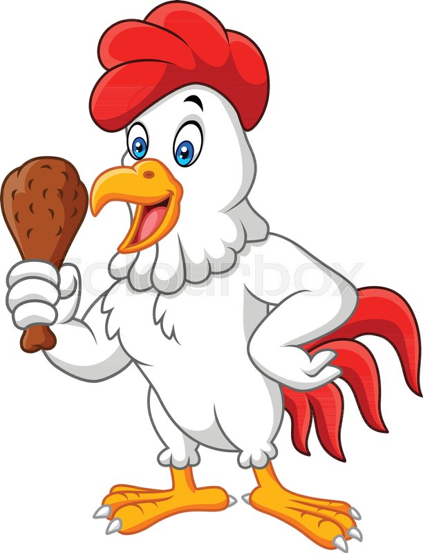 612x800 Vector Illustration Of Cartoon Rooster Holding Fried Chicken
