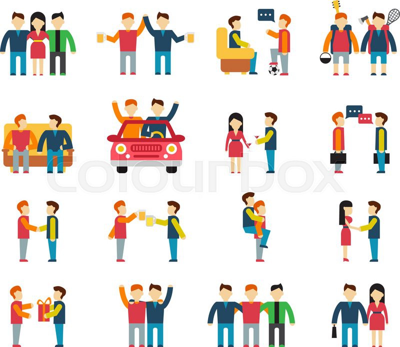 800x695 Friends And Friendly Relationship Social Team Flat Icon Set