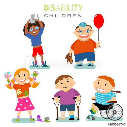 500x500 Disability And Special Needs Of Children With Friends. Vector