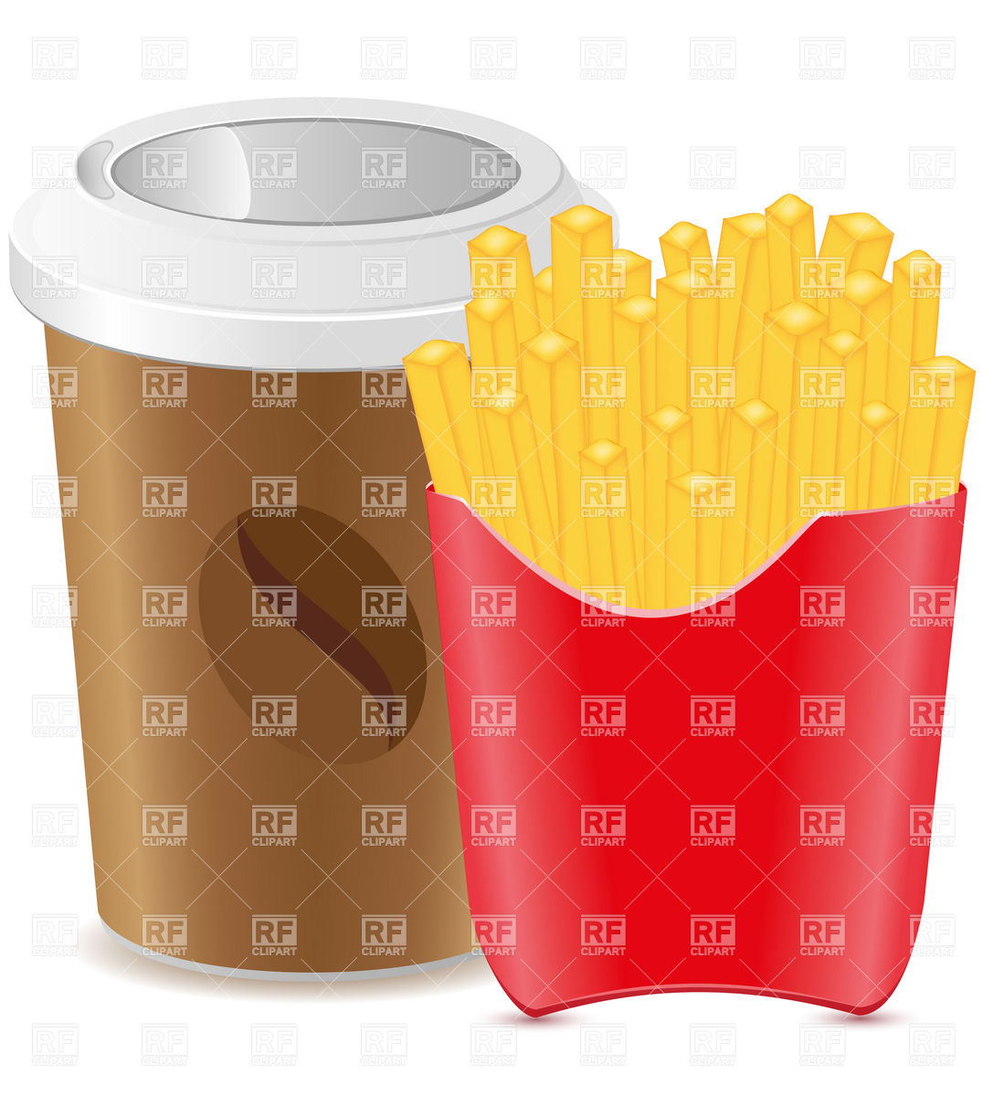1076x1200 Paper Cup With Coffee And French Fries Vector Image Vector