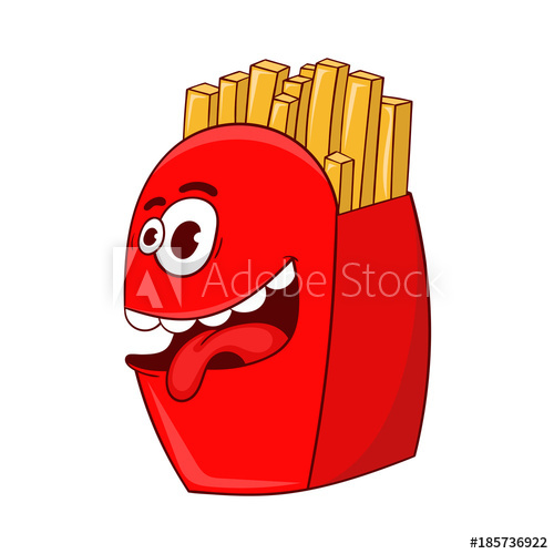 500x500 Cartoon Funny Packaging With French Fries Vector Illustration