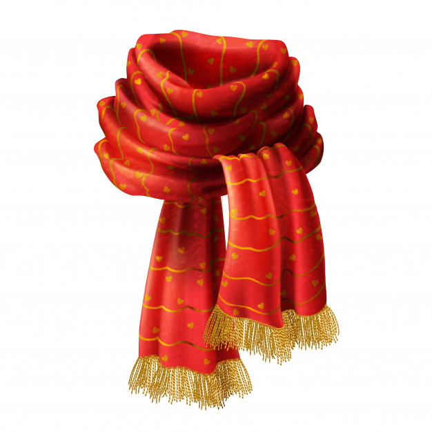 626x626 3d Realistic Illustration Of Red Knitted Scarf With Decorative