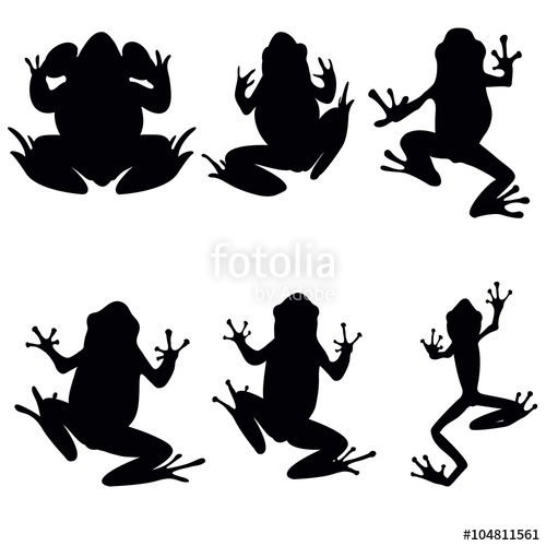 500x500 Vector Frogs Silhouette On The White Background. Six Frog