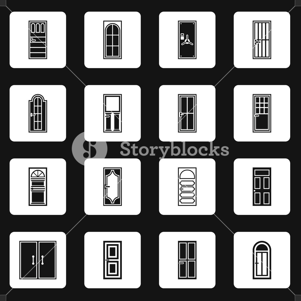 1000x1000 Door Icons Set In Simple Style. Front Doors With Doorframe Set