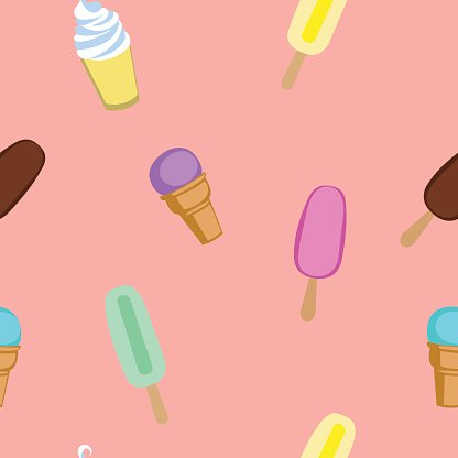 416x416 Ice Cream, Popsicle, Frozen Yogurt Seamless Vector Pink Premium