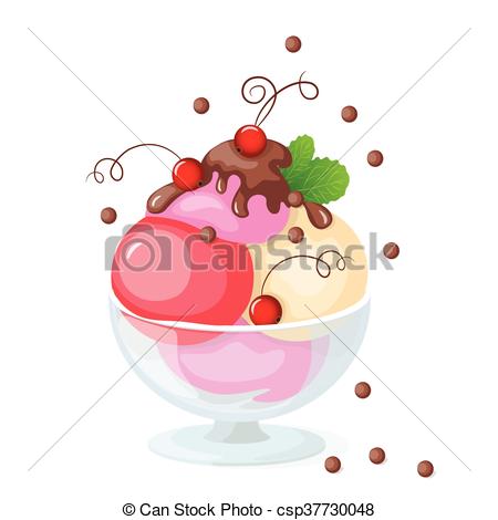 450x470 Isolated Ice Cream On White With Currant. Vector Illustration