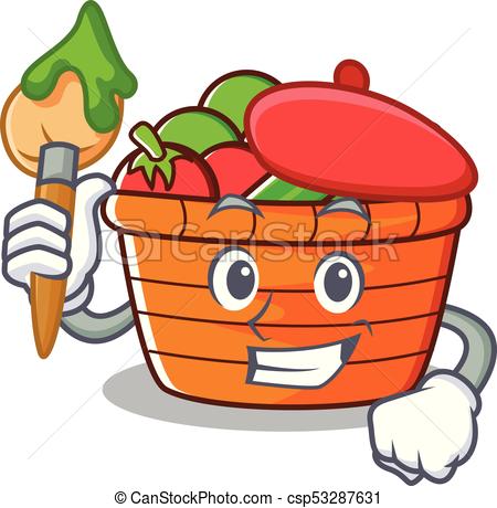 450x460 Artist Fruit Basket Character Cartoon Vector Illustration.
