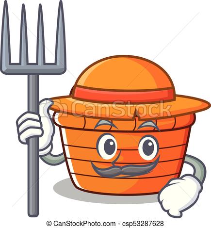 435x470 Farmer Fruit Basket Character Cartoon Vector Illustration.
