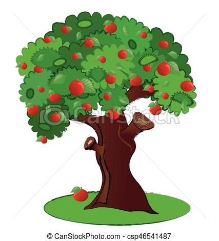 427x470 Aplle Tree. Summer Fruit Tree Isolated In Vector Illustration.