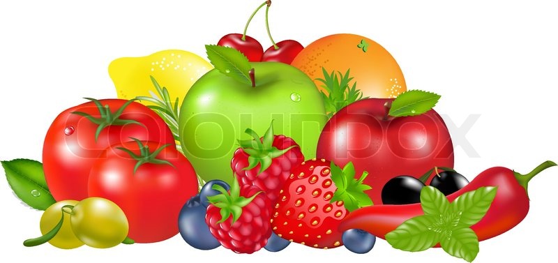 800x377 Fruits And Vegetables, Isolated On White Background, Vector