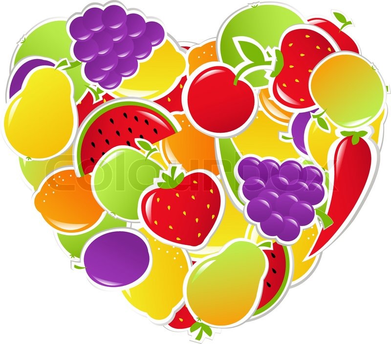 800x705 Heart From Fruit And Vegetables, Vector Illustration Stock