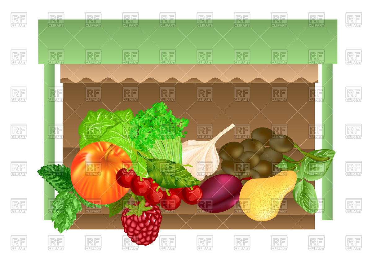 1200x849 Kiosk With Different Fruits And Vegetables Vector Image Vector