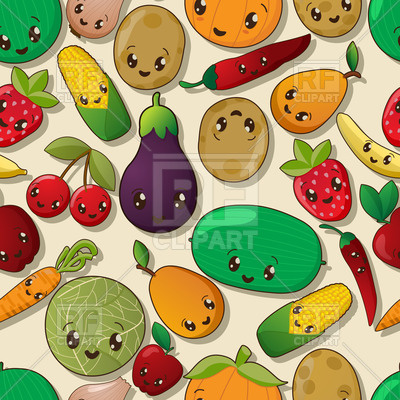 400x400 Seamless Kawaii Pattern With Fruits And Vegetables Vector Image