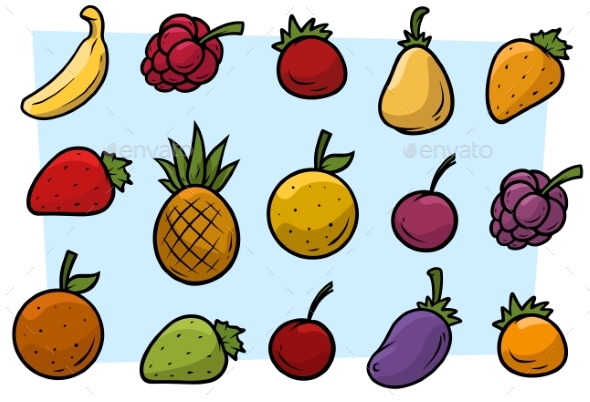590x402 Cartoon Fruits And Vegetables Vector Icon Set By Gb Art Graphicriver