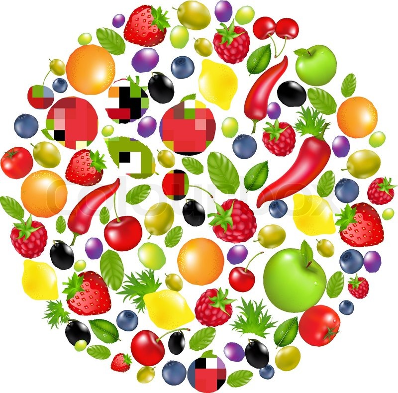 800x790 Circle From Vegetables And Fruit, Isolated On White Background