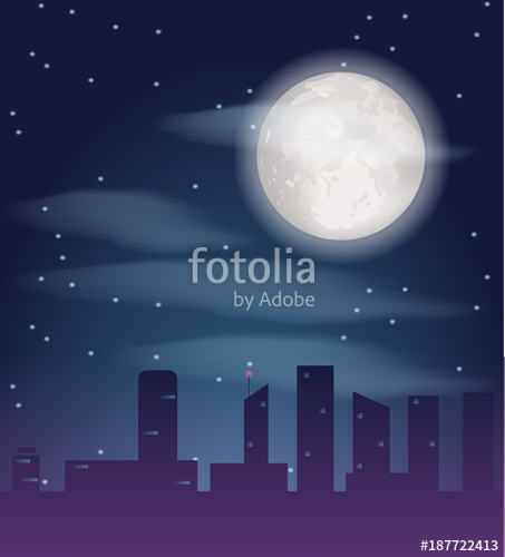 453x500 Silhouette Of Night City Buildings. Dark Metropolis Landscape With