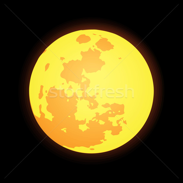 600x600 Vector Flat Design Yellow Full Moon In Dark Background. Vector