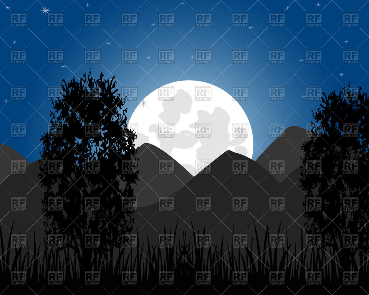1200x960 Beautiful Night Landscape With Mountain And Moon Vector Image