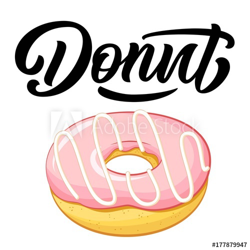 500x500 Hand Drawn Cartoon Delicious Pink Strawberry Donut With Hand