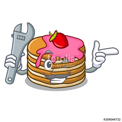 500x500 Mechanic Pancake With Strawberry Mascot Cartoon Stock Image And