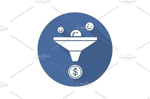 580x386 Sales Funnel Icon. Vector Icons, Long Shadow And Flat Design