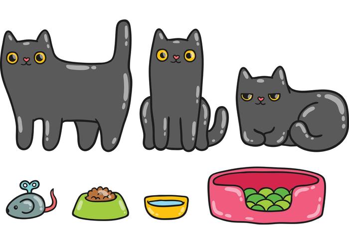 700x490 Cute Black Cat Vector Pack