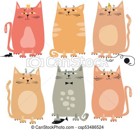 450x434 Cute Style Set Of Funny Cat Vector Illustration.