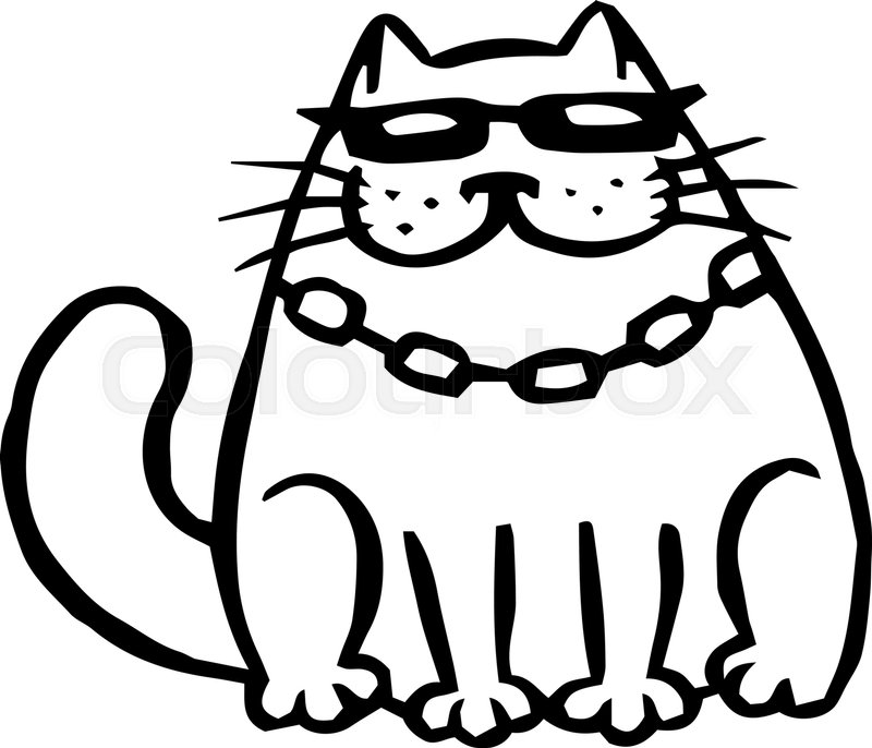 800x686 Bandit Cat In Black Glasses. Funny Cartoon Cool Character. Contour