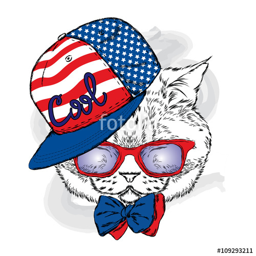 500x500 Funny Cat In A Cap And Glasses. Cool Cat. Vector Illustration