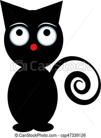 345x470 Black Funny Cat Isolated On White Background. Vector Illustration.