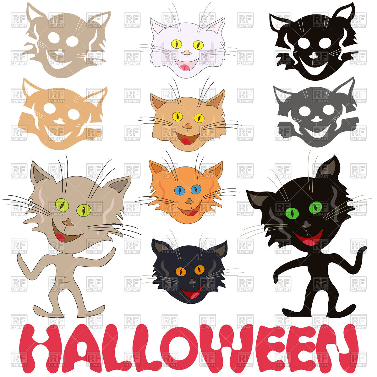 1200x1200 Halloween Set Of Funny Cats Vector Image Vector Artwork Of