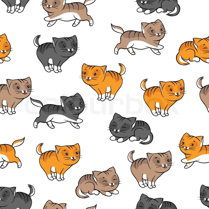 800x800 Seamless Pattern With Funny Cats Vector Illustration Stock